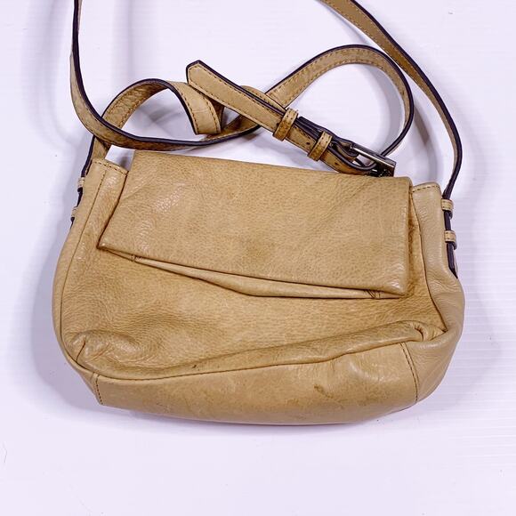 Aimee Kestenberg Leather Crossbody Bag Cream Beige Flap Small 9x6" Boho Tan - Picture 1 of 8